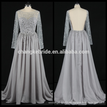 Real Fotos Langarm Chiffon Abendkleid Rhinestone Backless Chiffon Abendkleid